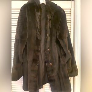 COPY - Vintage, sheared mink reversible, hooded, mid length coat with buttons